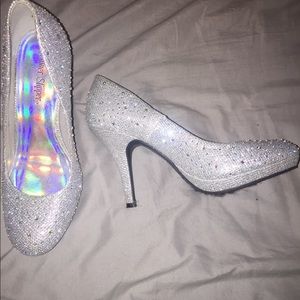 Silver high heel diamond shoes